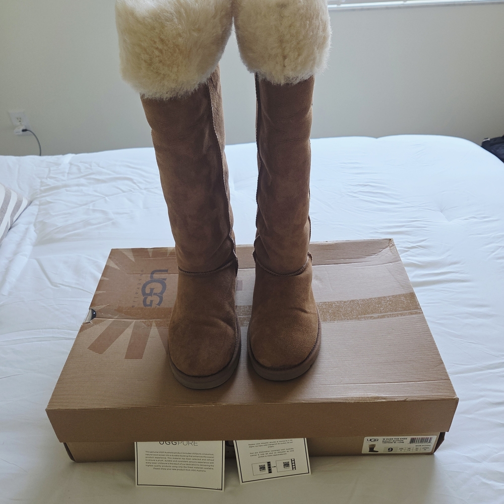 UGG Tan and Cream Over the Knee Boots